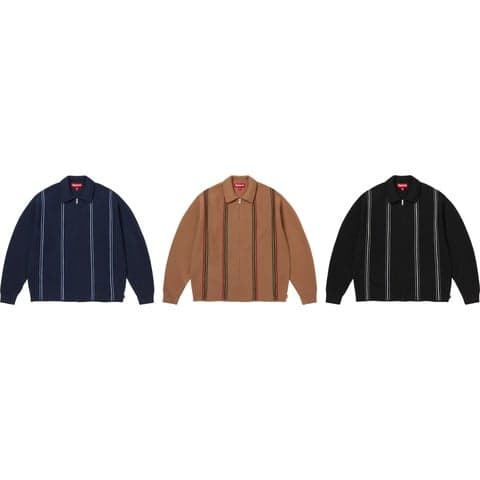 Stripe Zip Up Polo Sweater